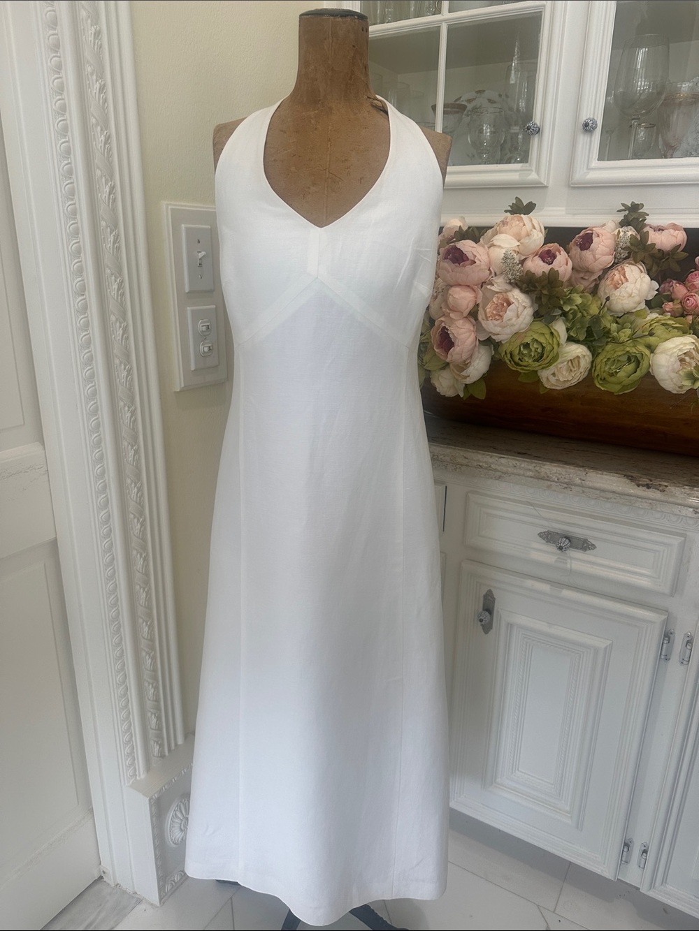 Ann Taylor loft, linen halter midi summer dress, size 6